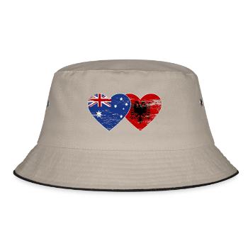 Australien Albanien Flagge Herz used - Bucket Hat - Khaki/Schwarz - Vorne