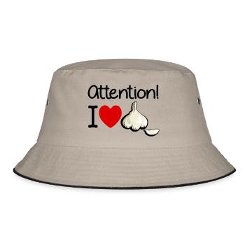 Knoblauch Achtung Kochen Geruch Geschenk - Bucket Hat - Khaki/Schwarz - Vorne