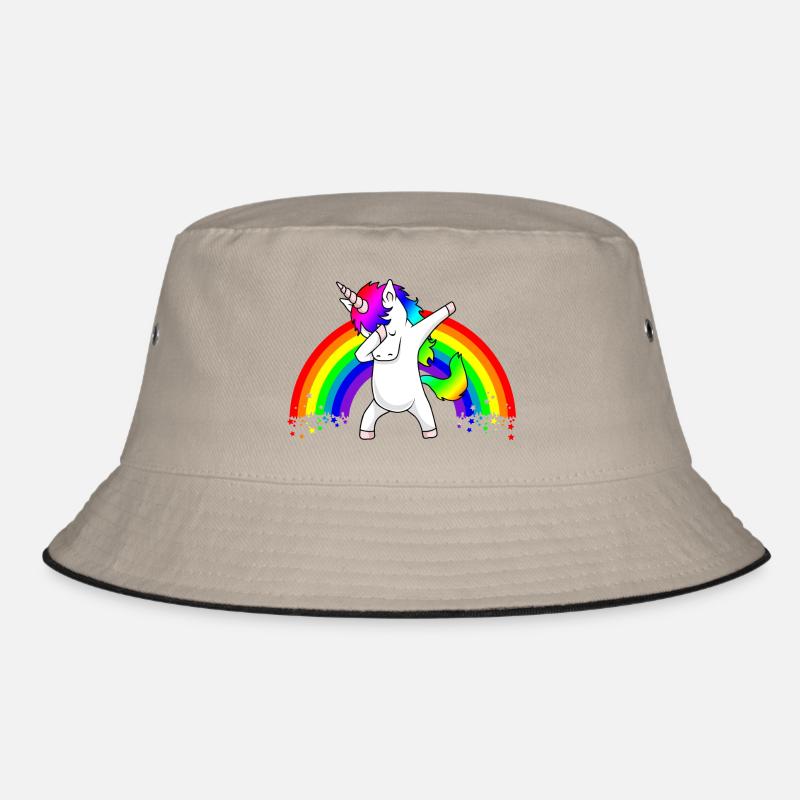 Dabbing Unicorn Regenbogen Dab Dance Einhorn Kind - Bucket Hat - Khaki/Schwarz