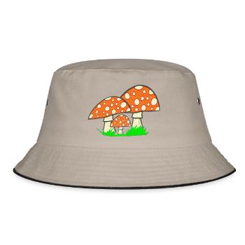 naturgrafik, Fliegenpilze, tolle Waldmotive - Bucket Hat - Khaki/Schwarz - Vorne
