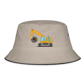 Excavator Kids 8th Birthday - Bucket Hat - khaki/black - Front