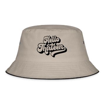 13th Birthday Gift, Hello Thirteen, 13 Years Old - Bucket Hat - khaki/black - Front