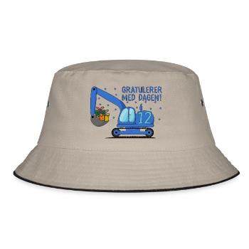 Gravemaskin Gratulerer med dagen 12 - Bucket Hat - Khaki/Schwarz - Vorne
