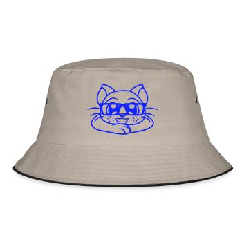 Schlaue Nerd Katze Hornbrille Geek Kätzchen Brille - Bucket Hat - Khaki/Schwarz - Vorne