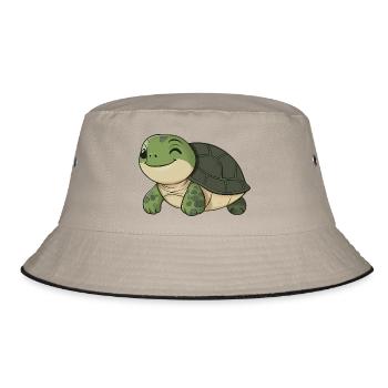 Cute Happy Turtle - Adorable and Cheerful Cartoon - Bucket Hat - khaki/black - Front