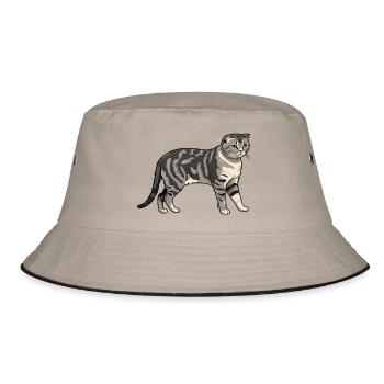 Scottisch Fold - Cat Pet Design - Bucket Hat - Khaki/Schwarz - Vorne