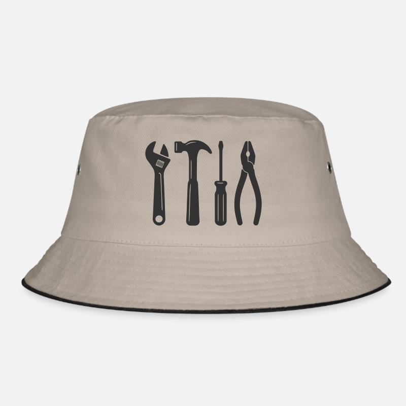 Tools logo. Tool icon symbol. Working tools. Tool Bucket Hat