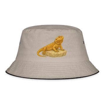 Gelbgecko auf Felsen - Bucket Hat - Khaki/Schwarz - Vorne