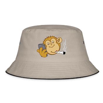 Monkey with phone and joint – modern addiction - Bucket Hat - khaki/black - Front