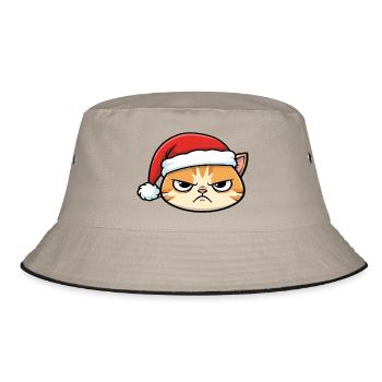 Genervte Katze mit Weihnachtsmütze - Bucket Hat - Khaki/Schwarz - Vorne