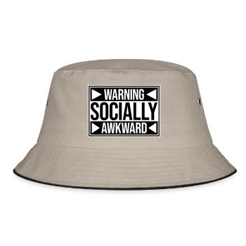 Warning Socially Awkward Lustig Sozial Unbeholfen - Bucket Hat - Khaki/Schwarz - Vorne