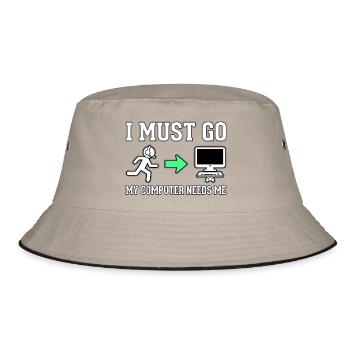 Ich muss gehen, mein Computer braucht mich - Bucket Hat - Khaki/Schwarz - Vorne