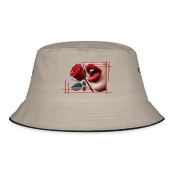 The red rose of passion and seductive lips - Bucket Hat - khaki/black - Front