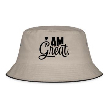 I AM Great Spruch - Bucket Hat - Khaki/Schwarz - Vorne