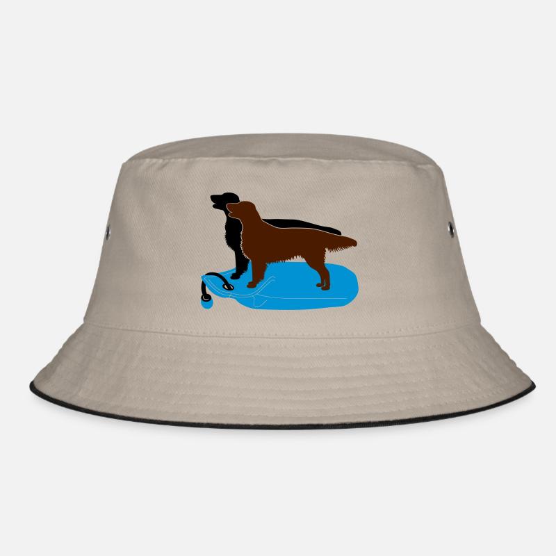 2 Flat Coated Retriever auf Dummy - Bucket Hat - Khaki/Schwarz