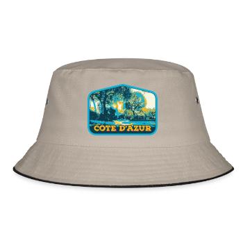 Illustrierte Ansicht der Côte d'Azur, Frankreich - Bucket Hat - Khaki/Schwarz - Vorne