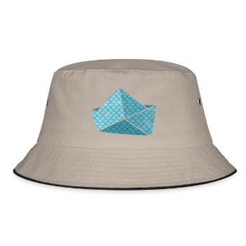 Papierboot Fisch Schuppen urlaubsreif Schiff Boot - Bucket Hat - Khaki/Schwarz - Vorne