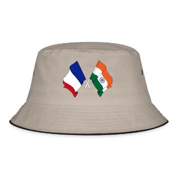 Flagge von Frankreich und Flagge Indien - Bucket Hat - Khaki/Schwarz - Vorne