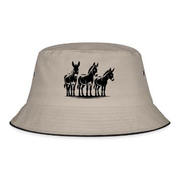 Cute Donkey Group Portrait Farmer Pictures - Bucket Hat - khaki/black - Front
