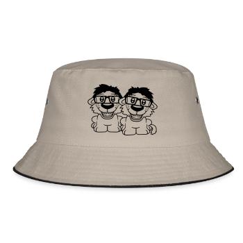 2 Hunde Nerds Hornbrille Geeks Zahnspange Schlau - Bucket Hat - Khaki/Schwarz - Vorne