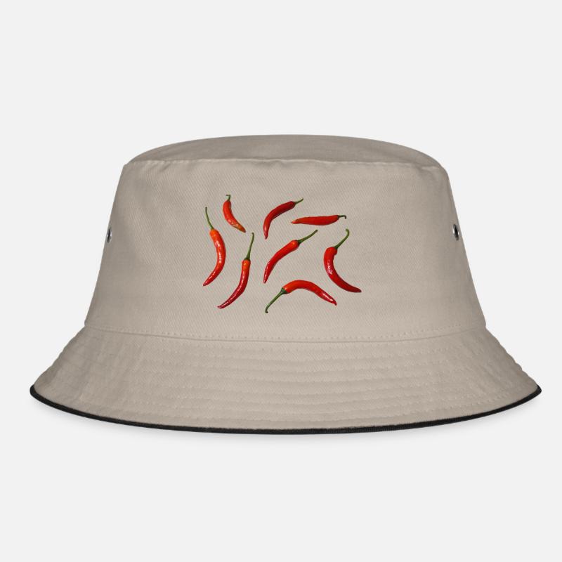 Fresh red chilies arranged on a light surface. Bucket Hat
