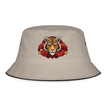 Tiger with Background - Bucket Hat - Khaki/Schwarz - Vorne