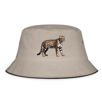 Cheetah - Cute Wildcat Motive - Bucket Hat - Khaki/Schwarz - Vorne