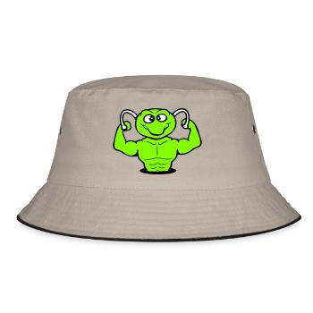Caterpillar Bodybuilder Muscle Building Strong Fitness Gym - Bucket Hat - khaki/black - Front