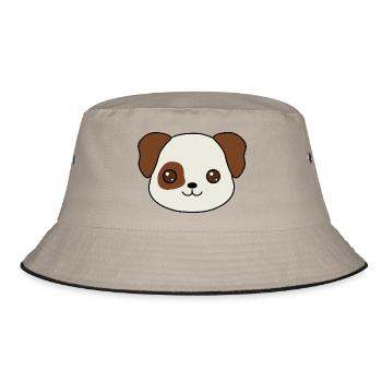 Charmantes Welpen-Cartoon-Design - Bucket Hat - Khaki/Schwarz - Vorne