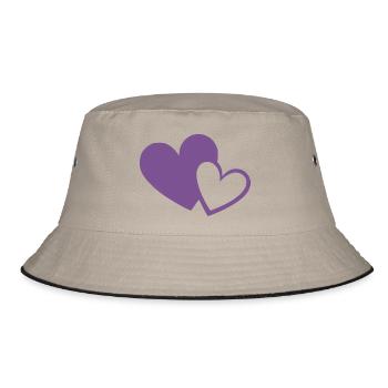 violettes Herz zwei violette Herzen Geschenk  - Bucket Hat - Khaki/Schwarz - Vorne