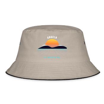 Angeln Retro Sonnenuntergang Vintage 80er - Bucket Hat - Khaki/Schwarz - Vorne