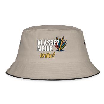 Grundschullehrerin Geschenk für die erste Klasse - Bucket Hat - Khaki/Schwarz - Vorne