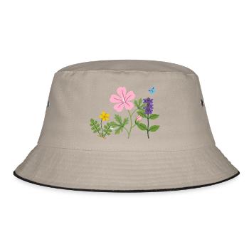 Blumen botanisch Garten Zeichnung Blumenliebhaber - Bucket Hat - Khaki/Schwarz - Vorne