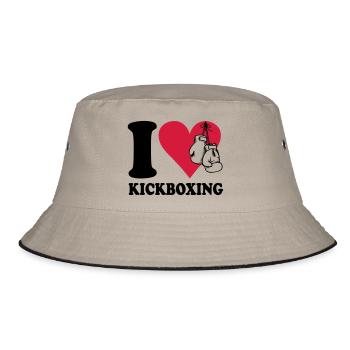 I love kickboxing - Bucket Hat - Khaki/Schwarz - Vorne