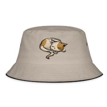 Sleeping cat stroke drawing - Bucket Hat - khaki/black - Front