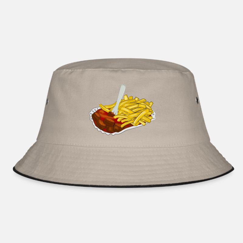 Currywurst mit Pommes - Bucket Hat - Khaki/Schwarz