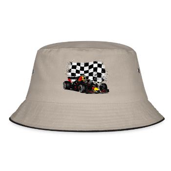 Racecar - Racing car - Racing flag - Bucket Hat - Khaki/Schwarz - Vorne