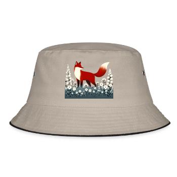 Fox in flower meadow - Bucket Hat - khaki/black - Front