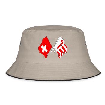 Flagge der Schweiz und Flagge des Jura - Bucket Hat - Khaki/Schwarz - Vorne