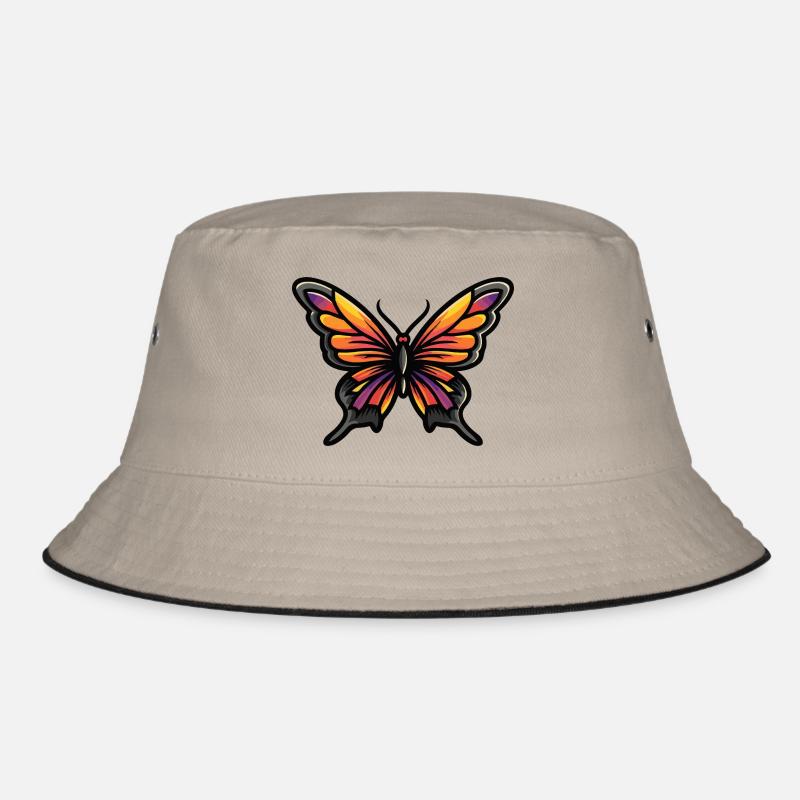 Schmetterling Comic - Bucket Hat - Khaki/Schwarz