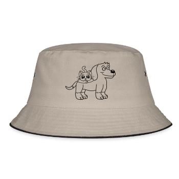 Dog Cat Two Friends Team Kitten 2 Duo Crew - Bucket Hat - khaki/black - Front