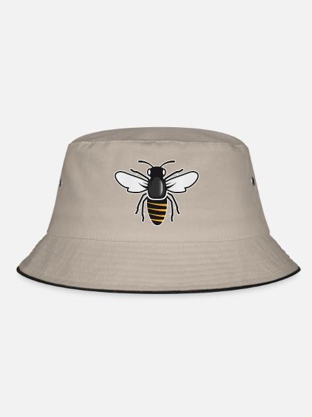 Stilisierte Biene - Insektenmotiv im Patch-Stil - Bucket Hat - Khaki/Schwarz - Vorne