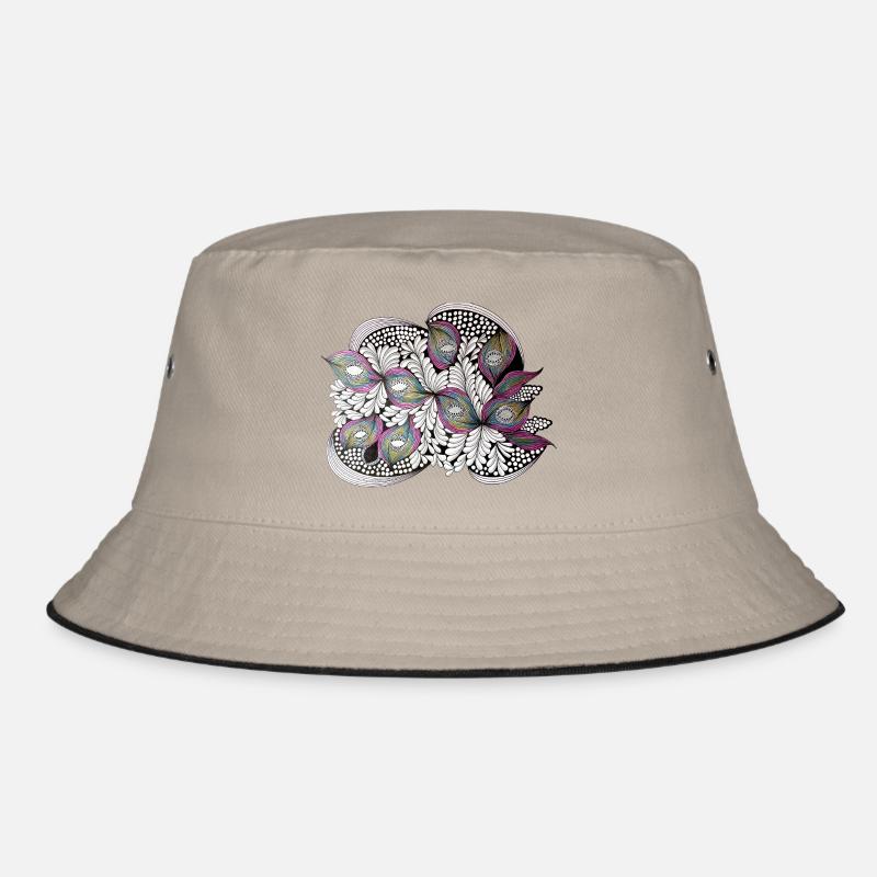 Peacock Feather Doodle Pattern Bucket Hat