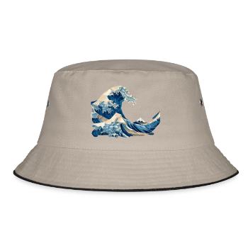 Hokusai Wave Japanese Origami Art Large Wave - Bucket Hat - khaki/black - Front