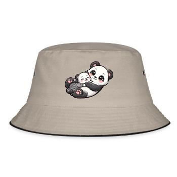 Mom panda bear cuddles with her sweet little one - Bucket Hat - khaki/black - Front
