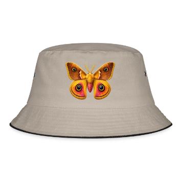 Kaiser Moth Saturnia pavonia Cartoon-Stil - Bucket Hat - Khaki/Schwarz - Vorne