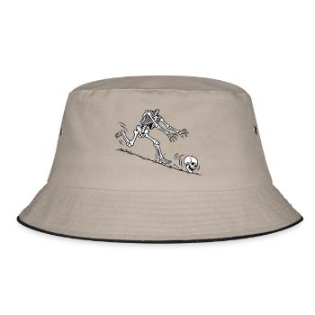 Na tja, Kopfloses Skelettrollendes Schädel-Meme - Bucket Hat - Khaki/Schwarz - Vorne