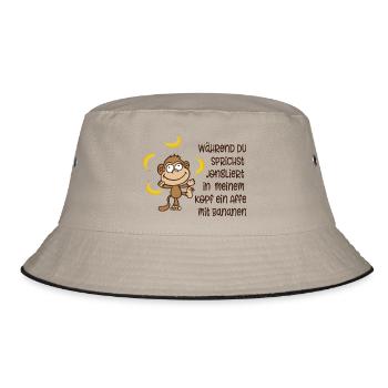Affe mit Bananen - Bucket Hat - Khaki/Schwarz - Vorne