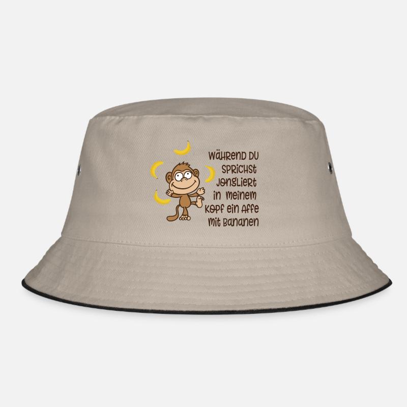 Affe mit Bananen - Bucket Hat - Khaki/Schwarz