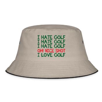 Golf Caddy Golfplatz Putter Birdie Geschenk Tee - Bucket Hat - Khaki/Schwarz - Vorne